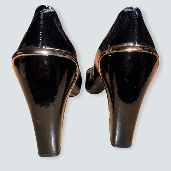 DIANE VON FURSTENBERG PATENT LEATHER HEELS 7.5 Black - Picture 3 of 9